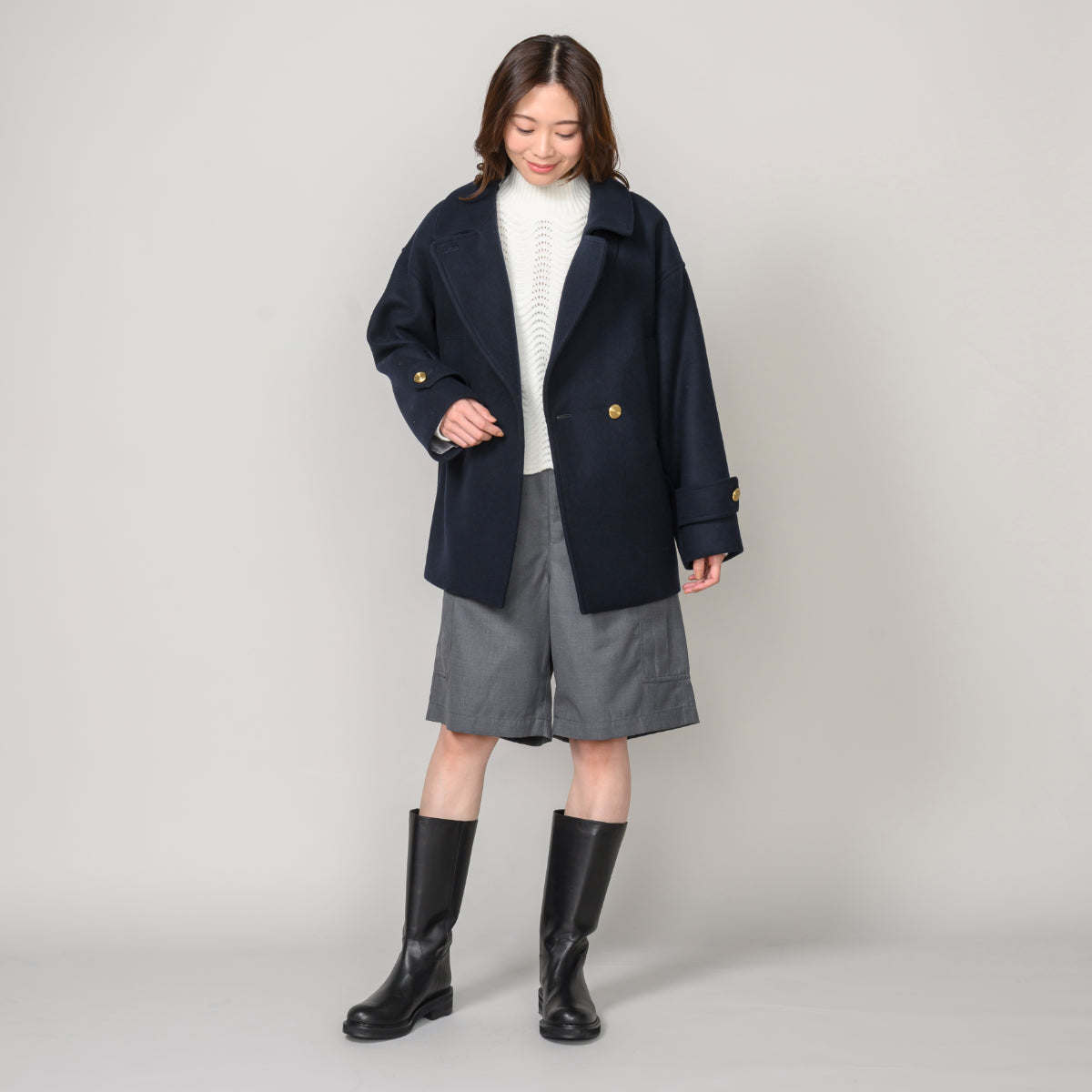 スタンドカラーピーコート